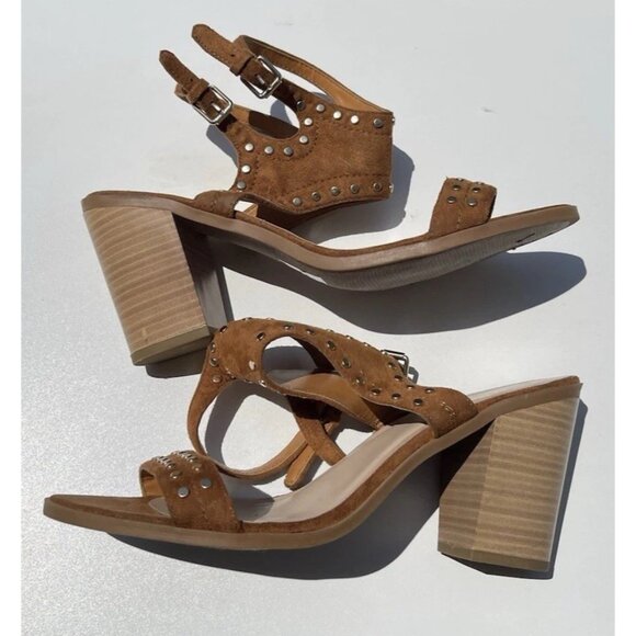 J Adams Brown Print Women’s Sz 11 Gold Studded Double Belt Strap Heel Shoes - Picture 2 of 16